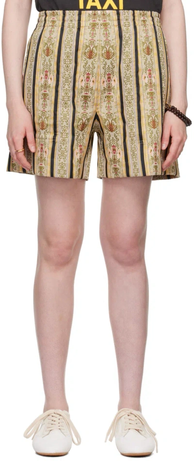 Bode Khaki Floret Brocade Shorts In Beige