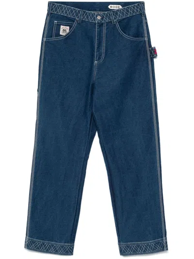 Bode Knolly Brook Embroidered Jeans In Blue