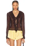 Bode Lace Flounce Blouse In Brown Black