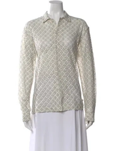 Pre-owned Bode Lace Pattern Long Sleeve Blouse In White
