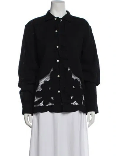 Pre-owned Bode Lace Pattern Long Sleeve Button-up Top In Black