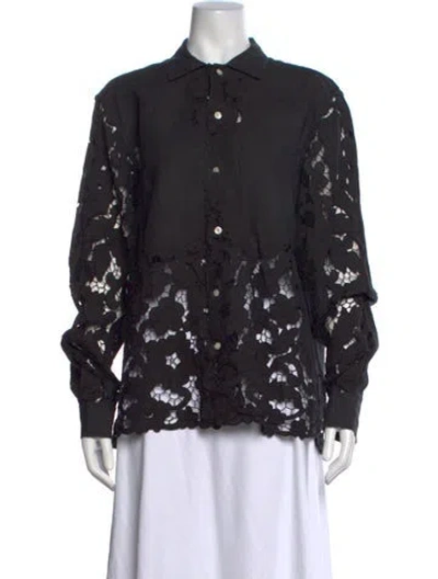 Pre-owned Bode Lace Pattern Long Sleeve Button-up Top In Black
