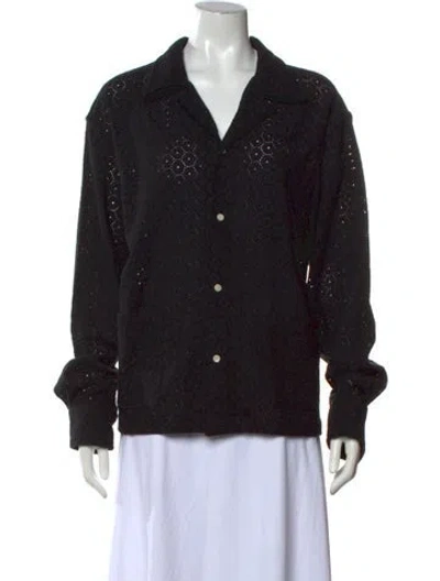 Pre-owned Bode Lace Pattern Long Sleeve Button-up Top In Black