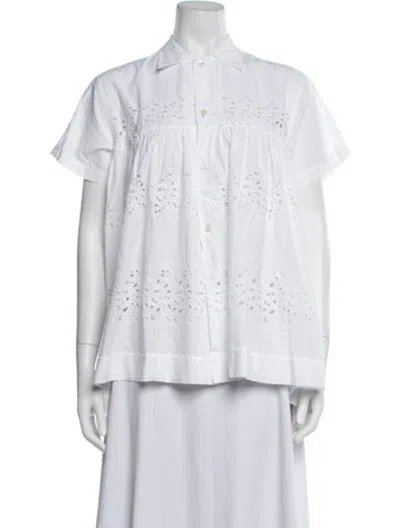 Pre-owned Bode Lace Pattern Short Sleeve Button-up Top In White