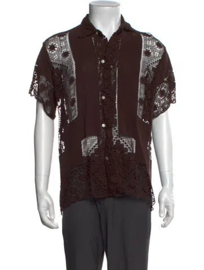 Pre-owned Bode Lace Pattern Short Sleeve Shirt In Brown