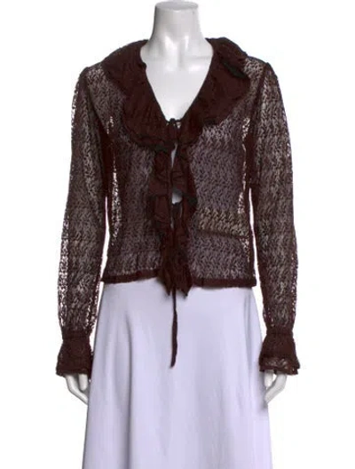 Pre-owned Bode Lace Pattern V-neck Sweater In Brown