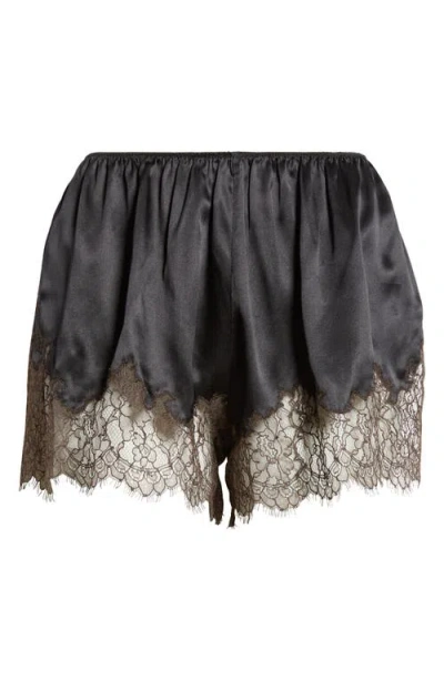 Bode Lace Trim Satin Tap Pants In Black