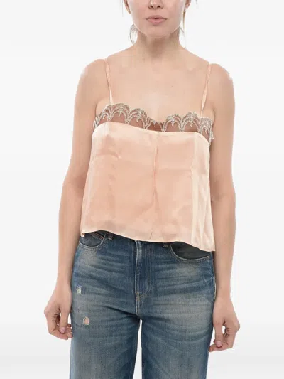 Bode Lace-trim Satin Top In Neutral