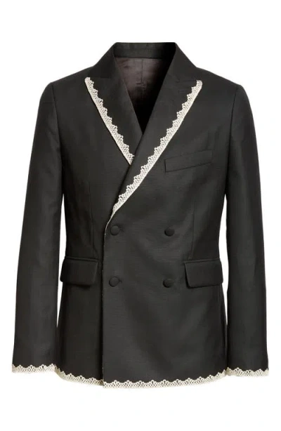 Bode Lacework Double Breasted Dinner Jacket In Black