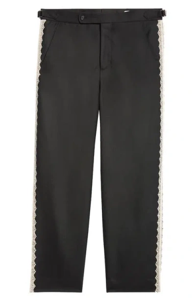 Bode Lacework Side Buckle Wool Trousers In Black