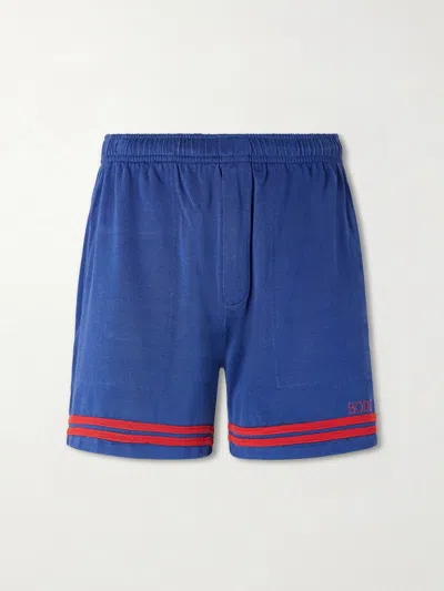 Bode Lakewood Straight-leg Logo-embroidered Striped Jersey Shorts In Blue