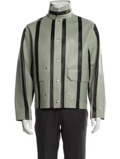 Pre-owned Bode Lamb Leather Striped Jacket In Green