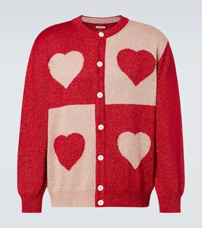 Bode Lame Jacquard Cardigan In Red
