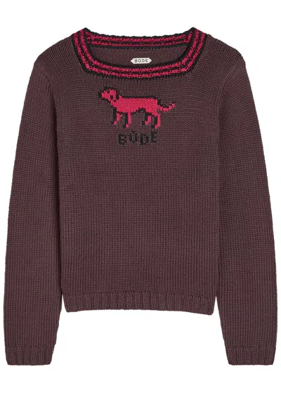 Bode Lapdog Intarsia Cotton And Wool-blend Top In Brown