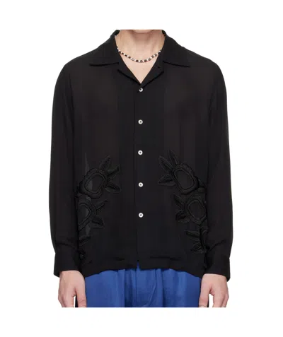 Bode Lapel Long Sleeve Shirt In Black