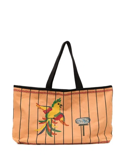 Bode Large Cockatoo Tote Bag In Orange