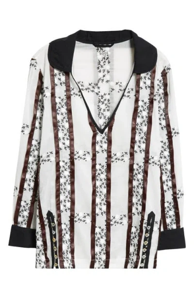Bode Lattice Sprig Embroidered Cotton Top In White Black