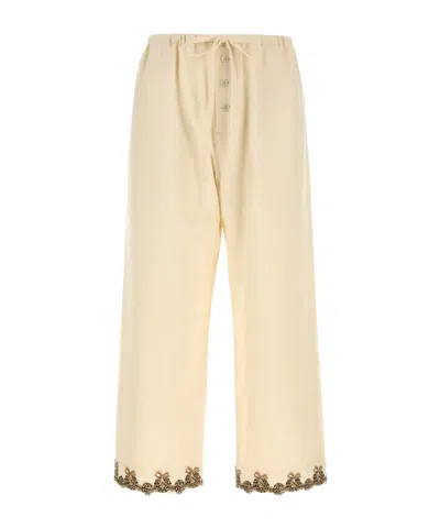 BODE LAURELIST EMBROIDERED WOOL CASUAL PANTS