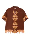 Bode Leaf-print Scalloped Shirt In Brown