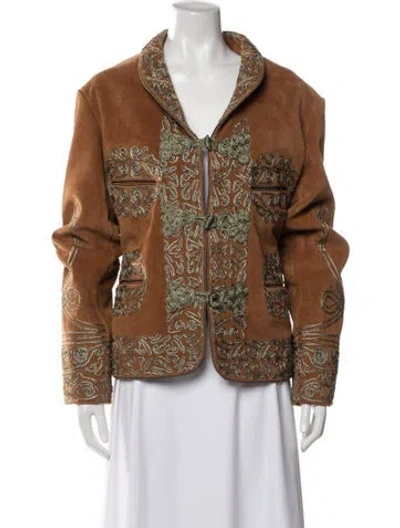 Pre-owned Bode Leather Patterned Jacket In Brown