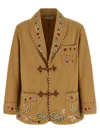 Bode Feather Runner Smoking Embroidered Blazer In Light Brown