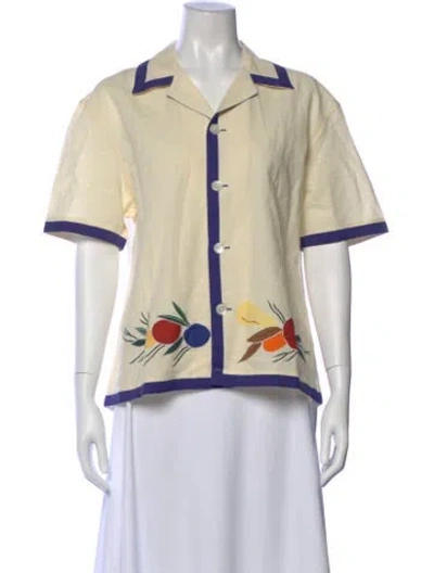 Pre-owned Bode Linen Floral Print Button-up Top In Neutral