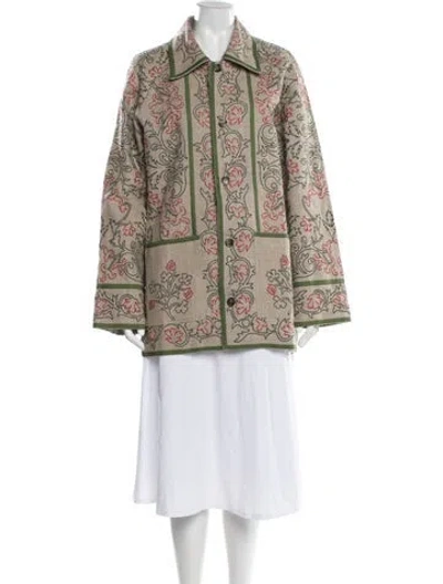 Pre-owned Bode Linen Floral Print Jacket In Neutral