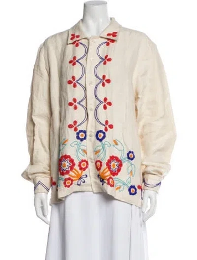 Pre-owned Bode Linen Floral Print Jacket In Neutrals