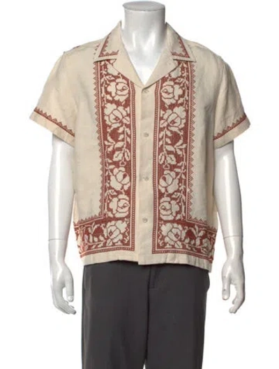 Pre-owned Bode Linen Floral Print Shirt In Neutrals