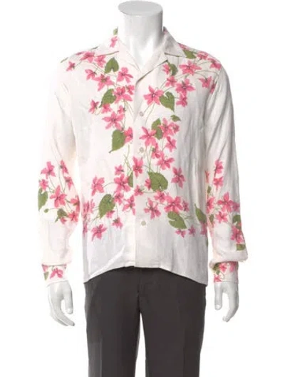 Pre-owned Bode Linen Floral Print Shirt In White