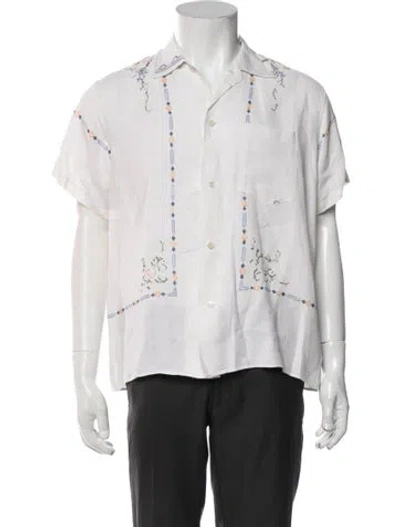 Pre-owned Bode Linen Floral Print Shirt In White