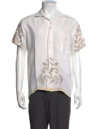 Pre-owned Bode Linen Floral Print Shirt In White