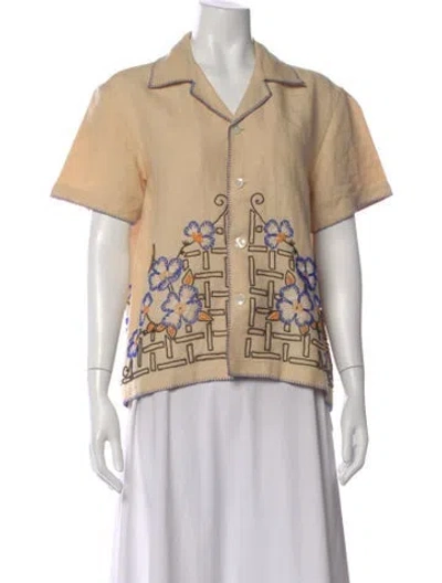 Pre-owned Bode Linen Floral Print Top In Neutral