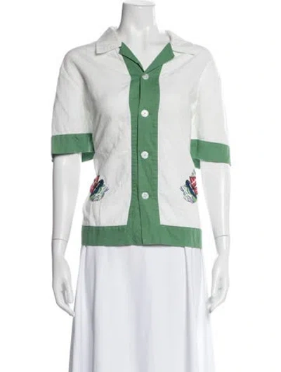 Pre-owned Bode Linen Graphic Print Button-up Top In Green