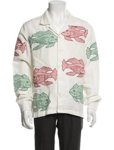 Pre-owned Bode Linen Graphic Print Jacket In Neutrals/white