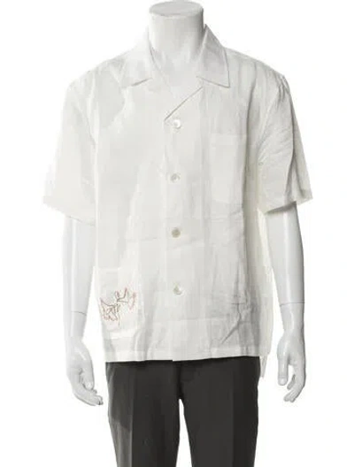 Pre-owned Bode Linen Graphic Print Shirt In White