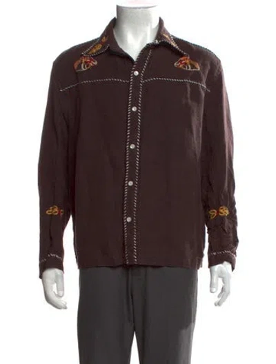 Pre-owned Bode Linen Graphic Print Western Shirt In Brown