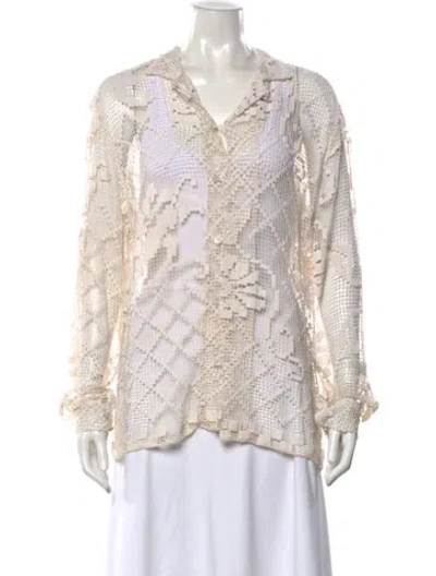 Pre-owned Bode Linen Lace Pattern Blouse In Neutral
