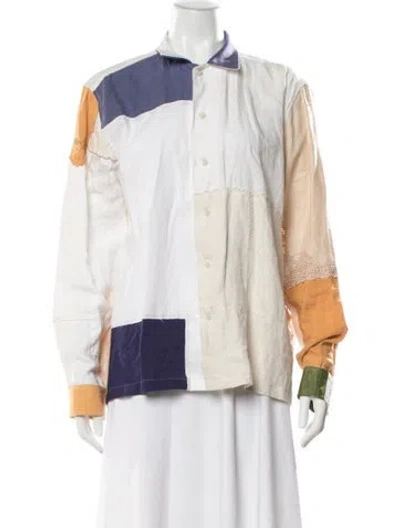 Pre-owned Bode Linen Patterned Button-up Top In Multi