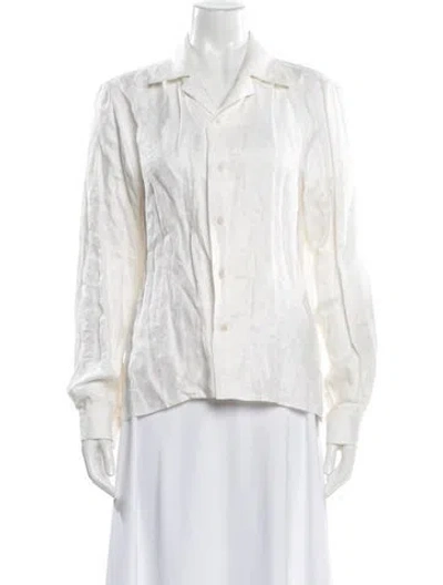 Pre-owned Bode Linen Patterned Button-up Top In White