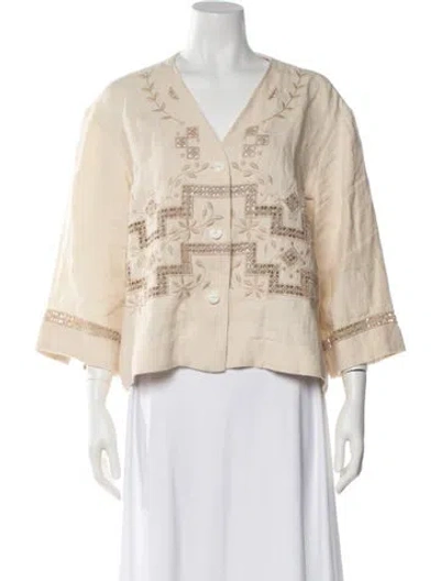 Pre-owned Bode Linen Patterned Jacket In Neutral