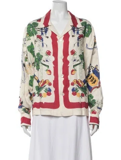 Pre-owned Bode Linen Printed Button-up Top In Multicolor