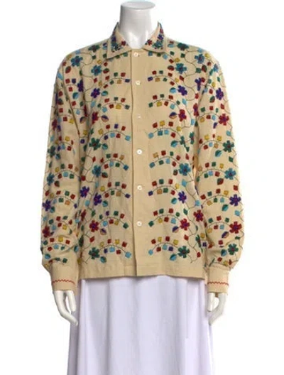 Pre-owned Bode Linen Printed Button-up Top In Neutral