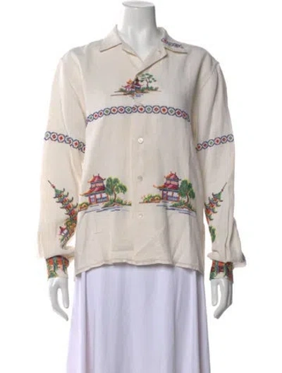 Pre-owned Bode Linen Printed Button-up Top In Neutral
