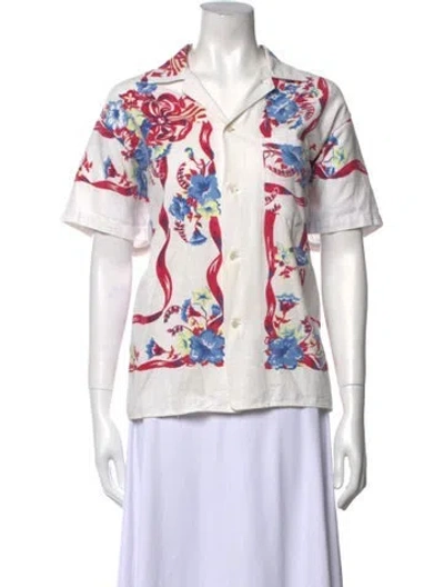 Pre-owned Bode Linen Printed Button-up Top In White