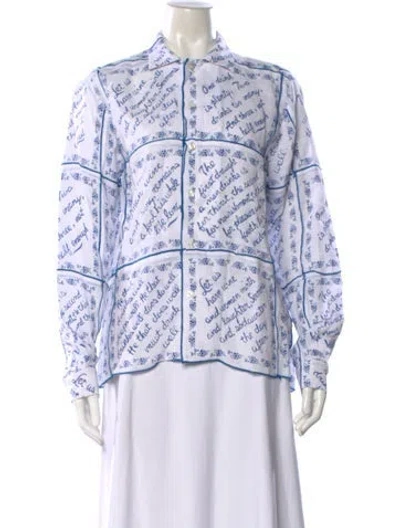 Pre-owned Bode Linen Printed Button-up Top In White