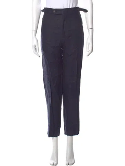Pre-owned Bode Linen Straight Leg Pants In Blue
