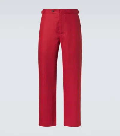 Bode Linen Straight Pants In Red