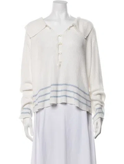 Pre-owned Bode Linen Striped Sweater In White