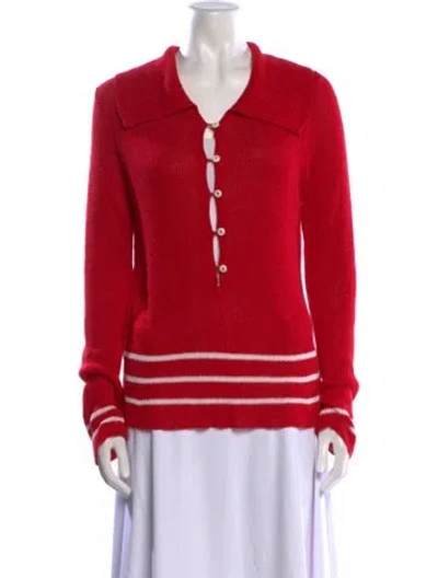 Pre-owned Bode Linen V-neck Sweater W/ Tags In Red